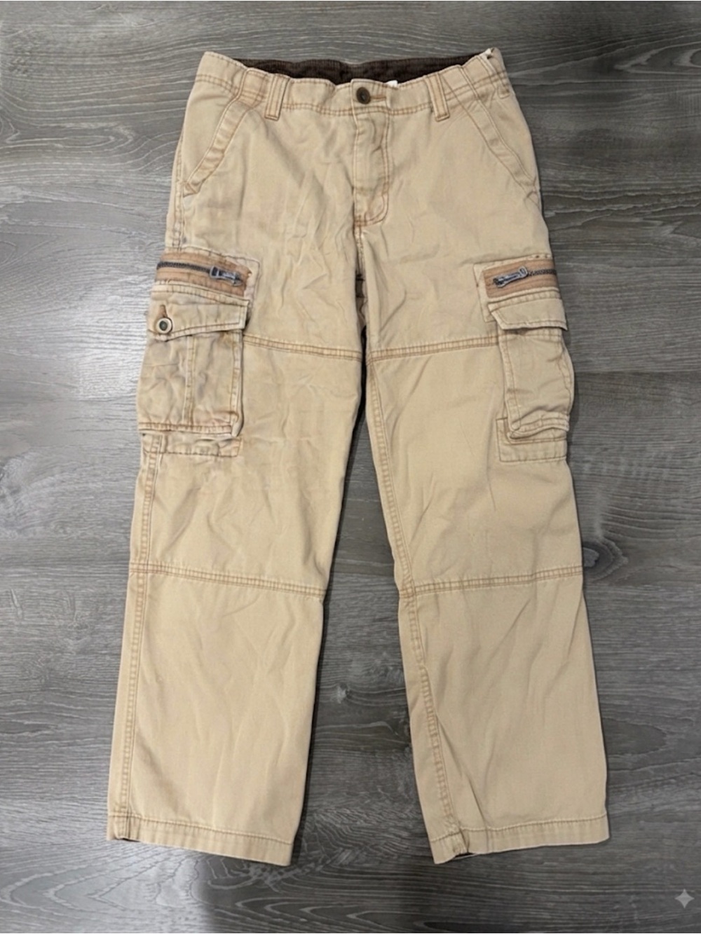 Urban Pipeline Boys Size 12 Beige Cargo Pants Zipper Pockets Adjustable Waist